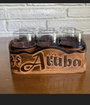 Vintage Shot Glasses Aruba Leather Set Hand Tooled Design With Case 6 Pieces. Fixed Price $29.00.