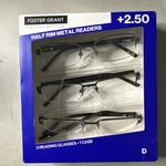 Foster Grant Half Rim Metal Fashion Glasses +2.50 - Pack Of 3, 1618389 D. Fixed Price $10.99.