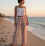 Wide Leg Linen Pants Striped Ellen Tracy Pink & Cream Women 16 Relaxed Beachy. Fixed Price $19.99.