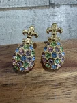 Joan Rivers Earrings Fleur De Lis With Multicolored Gemstones Gold #4629. Fixed Price $29.99.