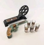 Hijos De Villa Tequila Revolver Gun Bottle Set W/ Wood Stand & 5 Shot Glasses. Fixed Price $62.99.