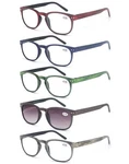 Modfans Reading Glasses Women/men Wood Look Round Frame Medium, 5 Mix Pack. Fixed Price $44.76.