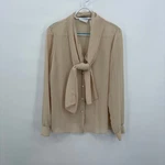 Claiborne Lizwear Jeans Beige Chiffon Tie Neck Button Down Blouse Size M. Fixed Price $15.30.