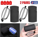 2 Pairs Folding Anti-blue Light Reading Glasses Metal Compact Portable & Case Us. Fixed Price $9.98.