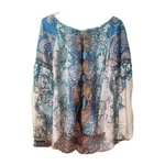 Hale Bob Silk Tunic Top Women Size Large Blue Floral Long Sleeve Boho Snake Skin. Fixed Price $19.99.