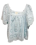 Nicole Miller Light Blue Eyelet Square-neck Blouse Size 1X Nwt. Fixed Price $29.00.