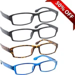 New Reading Glasses 4 Pack Black Tortoise Blue Flex Hinges Duratight Screws. Fixed Price $25.95.