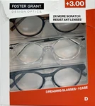 Foster Grant Full Rim Plastic Round Reading Glasses +3.00 Strength, Pack. Fixed Price $14.45.