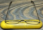 Y2K Visualites Oval Reading Glasses Black Wire Frame W/ Yellow Case Minimalist. Fixed Price $29.99.