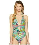 Trina Turk Women's 187534 Aqua Botanical Plunge One Piece Swimsuit Size. Fixed Price $122.50.