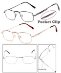 Retro Square Metal Frame Clear Lens Reading Glasses Pocket Clip Spring Hinges. Fixed Price $13.99.