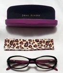 Vtg Joan Rivers Black Fuchsia Lucite Case Cloth Frames Glasses Readers Set. Fixed Price $75.00.