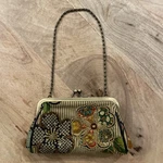 Isabella Fiore Small Leather Clutch Purse Floral Beaded Chain Handle. Fixed Price $79.99.