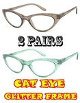 2 Pairs Retro Woman Cat Eye Translucent Frame Glitter Detail Reading Glasses. Fixed Price $18.99.