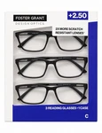 Foster Grant Design Optics Rectangle +2.50 Reading Glasses 3-PACK Case Black. Fixed Price $14.99.