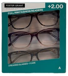 Foster Grant Full Rim Fashion Reading Glasses +2.00 Strength W/ Pouch, 3 Pack. Fixed Price $13.00.
