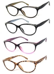 3 Pairs Womens Retro Cat Eye Rhinestones Reading Glasses Clear Lens Spring Hinge. Fixed Price $23.99.