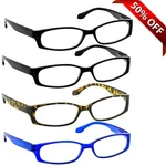 New Reading Glasses 4 Pack Black Tortoise Blue Flex Hinges Duratight Screws. Fixed Price $23.95.