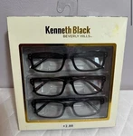 Kenneth Black Beverly Hills Mason +2.00 Reading Glasses 3-PACK Rectangle Frame. Fixed Price $40.00.