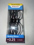 Walgreens Pair Pack Of Black / Red Blue Frames Reading Glasses +3.25. Fixed Price $20.00.