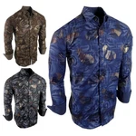 Mens Designer Shirt Floral Bronze Foil Paisley Overlays Stretch Slim Fit No-tuck. Fixed Price $27.95.