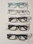 Gaoye 5-PACK Reading Glasses Blue Assorted Colors , Magnification Strengths 1.5. Fixed Price $10.00.