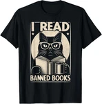 2025/I Banned Books Bookworm Cat Reading Reader Unisex T-shirt. Fixed Price $17.49.