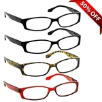 New Reading Glasses 4 Pack Black Tortoise Red Flex Hinges Duratight Screws. Fixed Price $23.95.