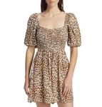 Faithfull The Brand Ilaria Georgio Animal Print Smocked Mini Dress Size 4/SMALL. Fixed Price $24.00.
