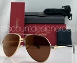 Cartier Decor CT0303S 002 Aviator Sunglasses Gold Brown Lens 61MM Men New. Fixed Price $999.99.