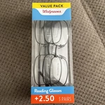 Walgreens 3 Pair Value Pack +2.50 Reading Glasses Metal Frames - New. Fixed Price $9.99.