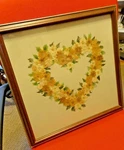 Vintage Shabby Folk Artist Framed Glass Pressed Dried Heart Shaped FLOWERS-16.5". Fixed Price $26.00.