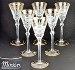 Set 6 Wine Glasses Moser Karlsbad Paula Rose Hand-cut Gold Etching Mark R1093. Fixed Price $1841.38.