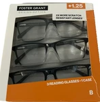 Foster Grant 815 Classic Plastic Square Reading Glasses 3 Pack +1.25. Fixed Price $16.99.