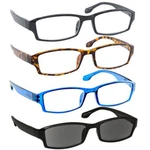New Reading Glasses 4 Pack Black Tortoise Blue Sun Flex Hinges. Fixed Price $25.95.