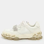 Jimmy Choo Diamond Crystal Embellished Size 37 White Leather Low Top Sneakers. Fixed Price $322.00.