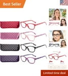 Lightweight Polka Dot Reading Glasses - Set Of 4 With Comfortable Spring Hinge. Fixed Price $26.09.