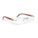 Men's Clear Rimless Woodgrain Gold Frame Retro Vintage Hip Hop Fashion Glasses. Fixed Price $21.99.