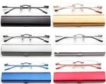Slim Rimless Readers Curved Aluminum Case Reading Glasses Tube. Fixed Price $18.99.
