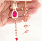4" Betsey Johnson Asymmetrical Rhinestone Kitty Cat & Fish Drop Dangle Earrings. Fixed Price $16.99.