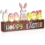 Happy Easter Table Decoration Lighted Bunny Sign With Lights Wooden Eas.... Fixed Price $24.08.