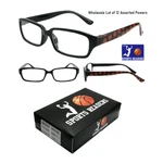Wholesale Lot 12 Sports Readers Reading Glasses Basketball Print Assorted Power. Fixed Price $19.99.