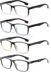 4 Pack Reading Glasses Men Blue Light Blocking With Spring Hinge, Anti Eyestrain. Fixed Price $24.90.