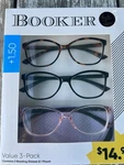 Booker +1.50 Reading Glasses Value 3-PK & Pouch. Fixed Price $17.77.