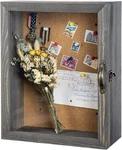 Wall Mounted Vintage Gray Wood Shadow Box Frame W/ Window Panel, Display Case. Fixed Price $44.99.