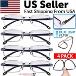 4 Pk Mens Rectangular Rimless Blue Light Blocking Reading Glasses Unisex Readers. Fixed Price $9.89.