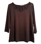 Susan Graver Beaded Blouse Womens Size Small Brown 3/4 Sleeves Designer Cut Outs. Fixed Price $11.70.