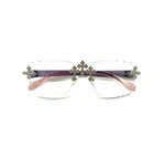 Silver Triple Cross Purple Pink Frame Iced-out Clear Lens Glasses. Fixed Price $22.00.
