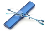Blue Reading Glasses Readers Rimless Compact Travel Slim Design With Case Unisex. Fixed Price $21.95.