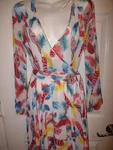 Ark & Co. Ladies Gown Splits Down Sleeve White With Colorful Feathers. Fixed Price $18.99.
